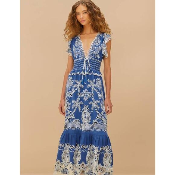 FARM Rio Dresses & Skirts - Farm Rio Romantic Richelieu Maxi Dress in Blue XS
